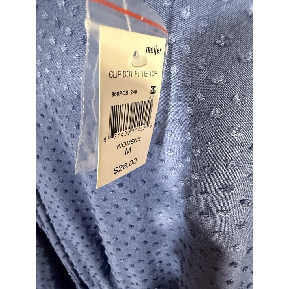 Ava James Clay Blue Clip Dots Size Medium Belted Top - Picture 3 of 7